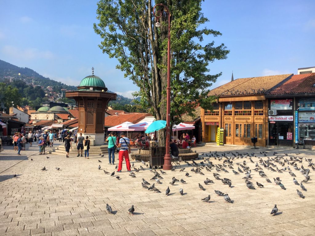 Sarajevo fountain and pigeons, Bosnia and Herzegovina itinerary
