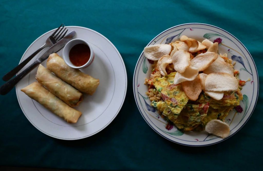 Gili Air Guest House Restaurant Nasi Goreng and Spring Rolls with Egg